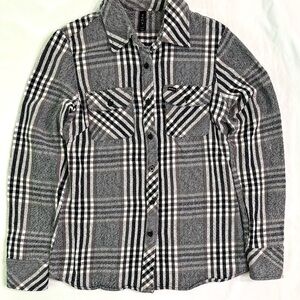 RVCA Black and Gray Plaid Cotton Button Down Shirt